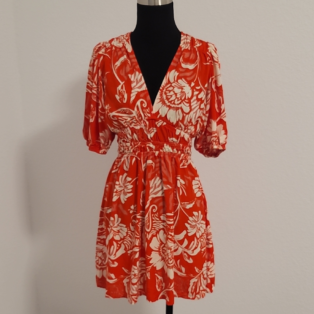 Abel The Label Red Floral Mini Dress In XS